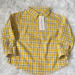 NWT Janie And Jack Yellow Plaid Long Sleeve Button Down Shirt Size 18-24 Month
